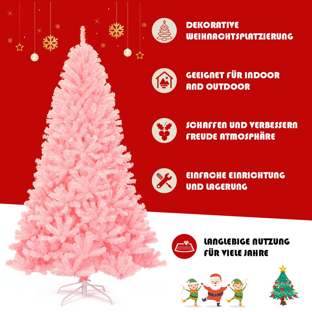 Pink Artificial Christmas Tree, 225 cm, PVC Material