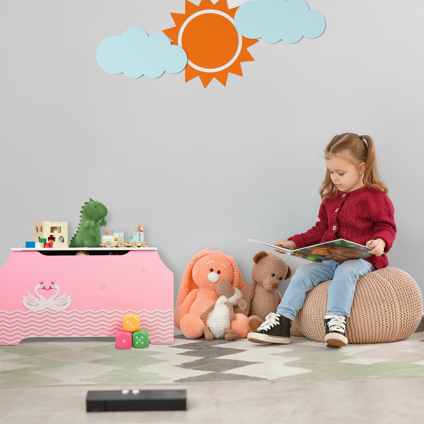Pink Toy Chest with Two Swans
