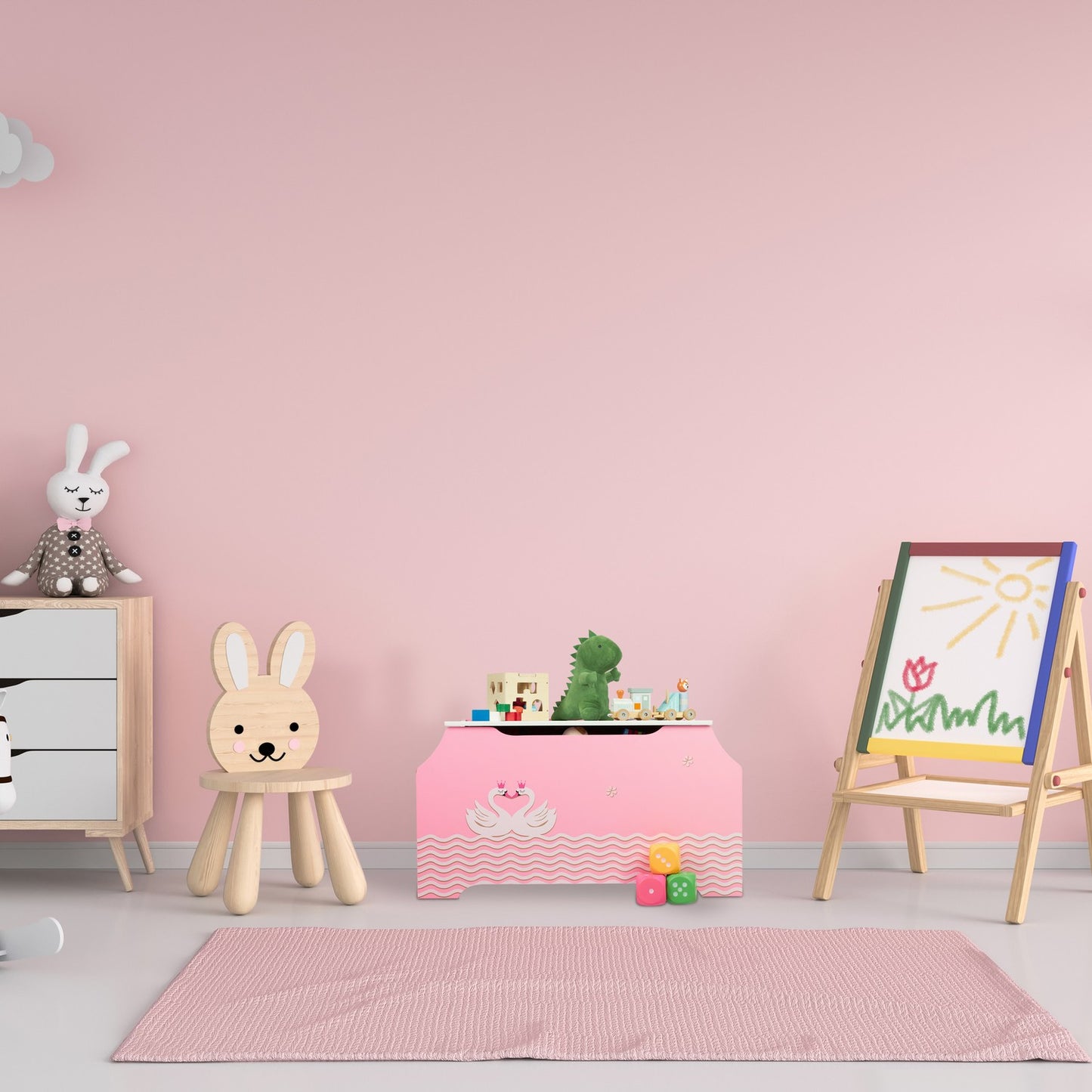 Pink Toy Chest with Two Swans