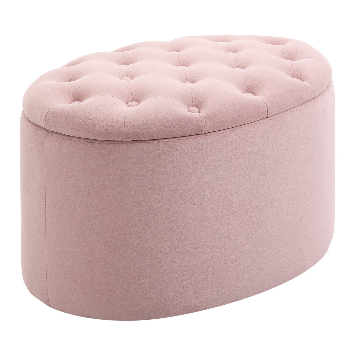 Pink oval upholstered bench with storage - velvet smooth polyester