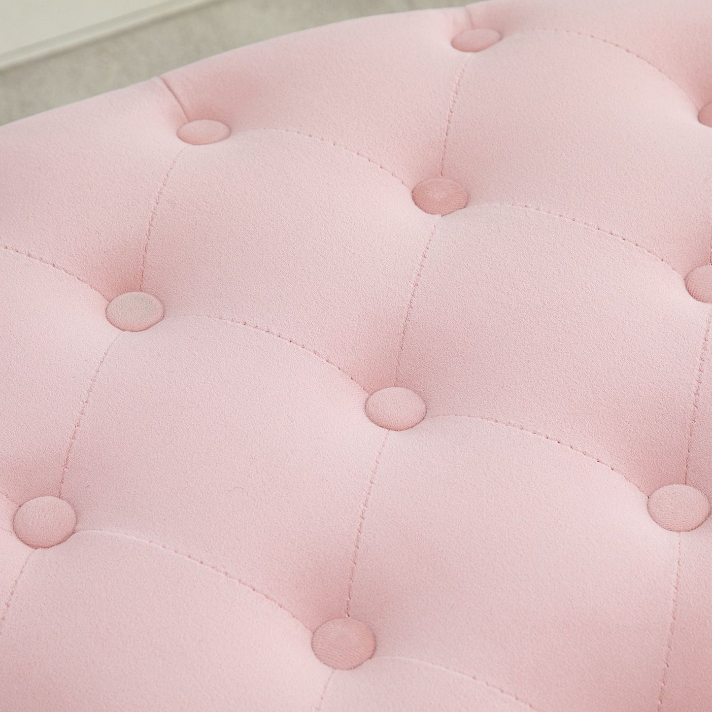 Pink oval upholstered bench with storage - velvet smooth polyester