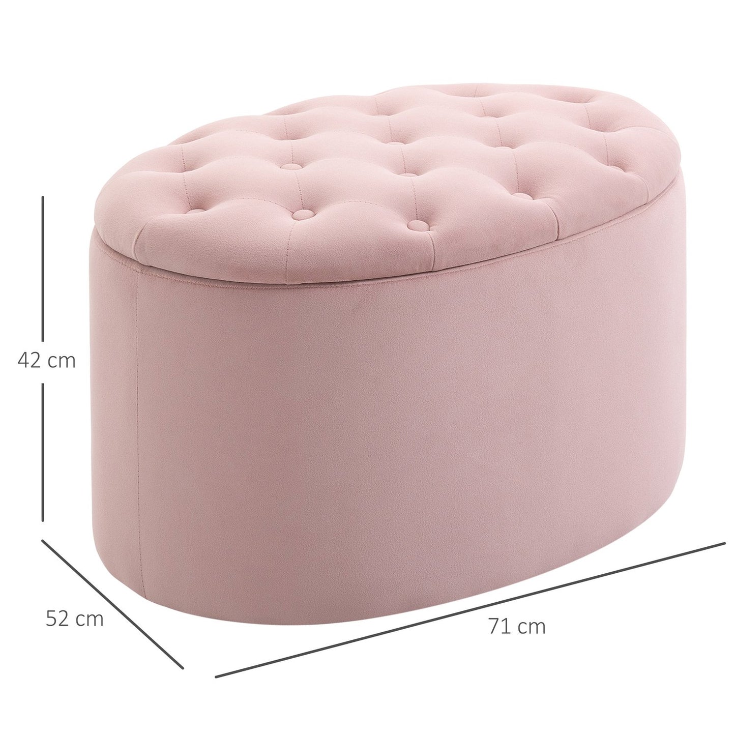 Pink oval upholstered bench with storage - velvet smooth polyester
