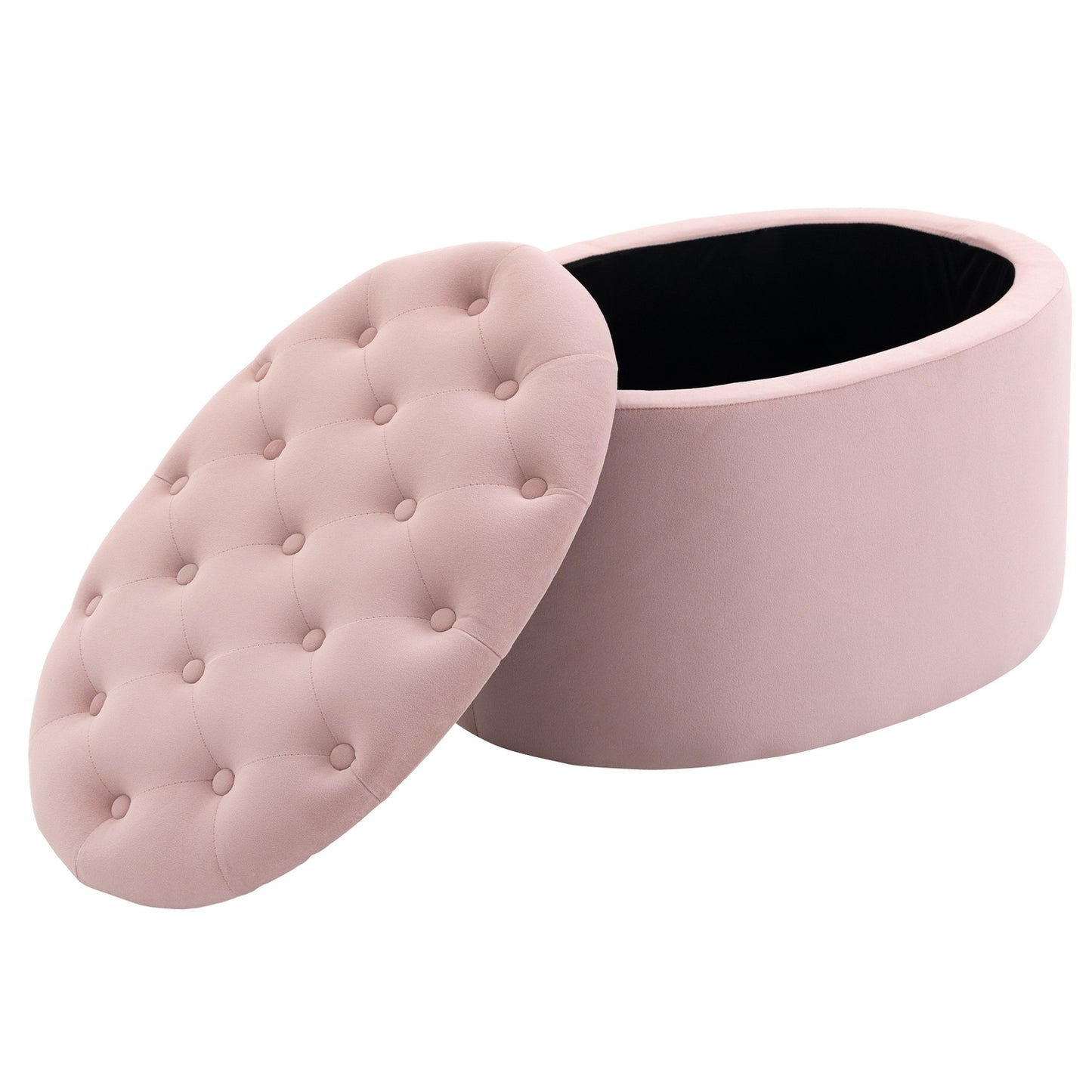 Pink oval upholstered bench with storage - velvet smooth polyester