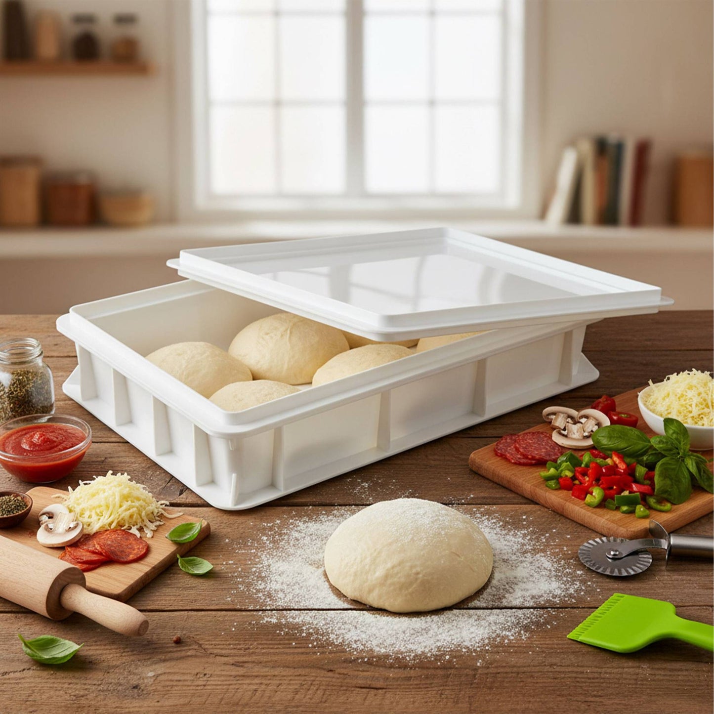 Pizza Dough Proofing Box with Lid, Holds 12–16 Balls