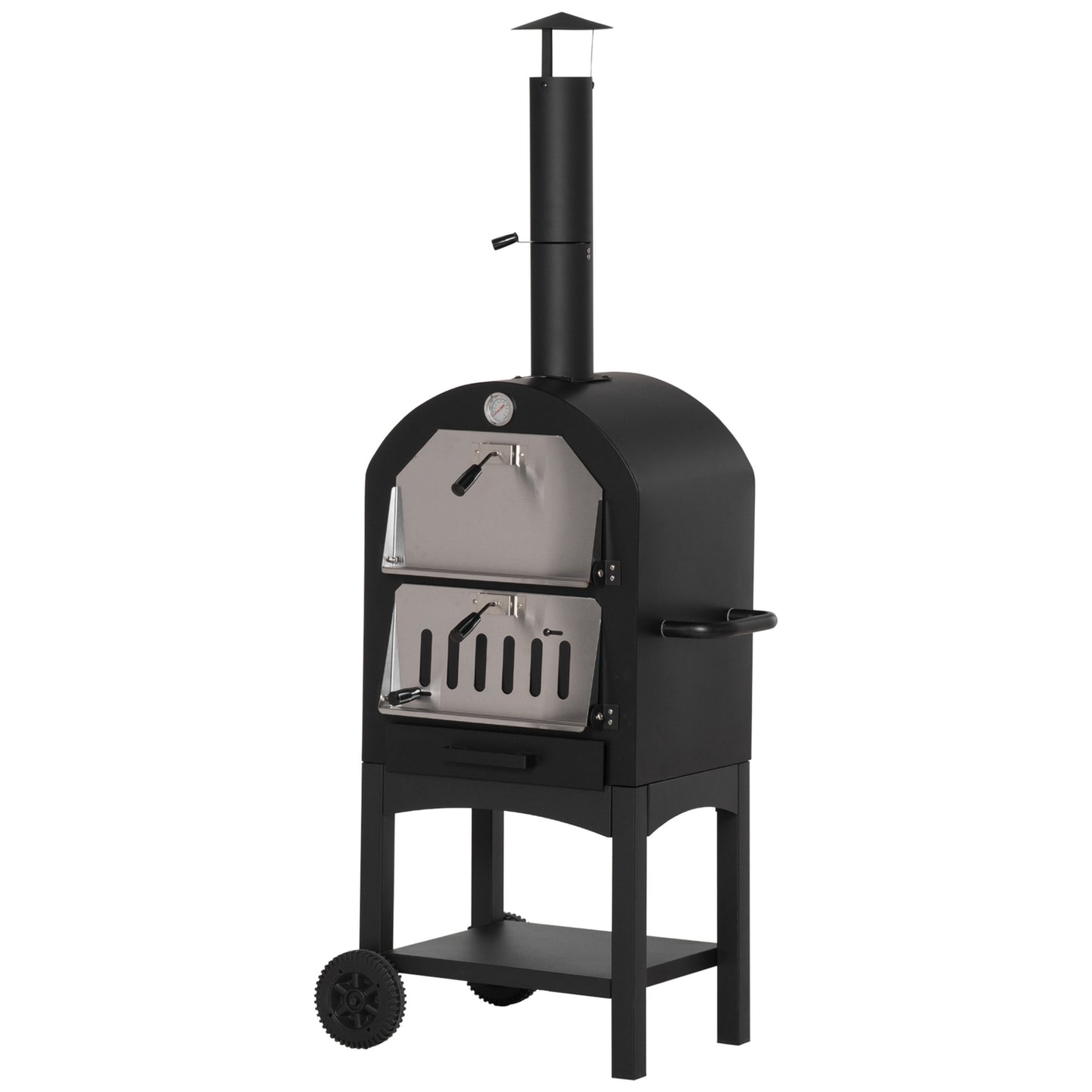 Outdoor pizza oven on wheels - wood fired, 3 tier