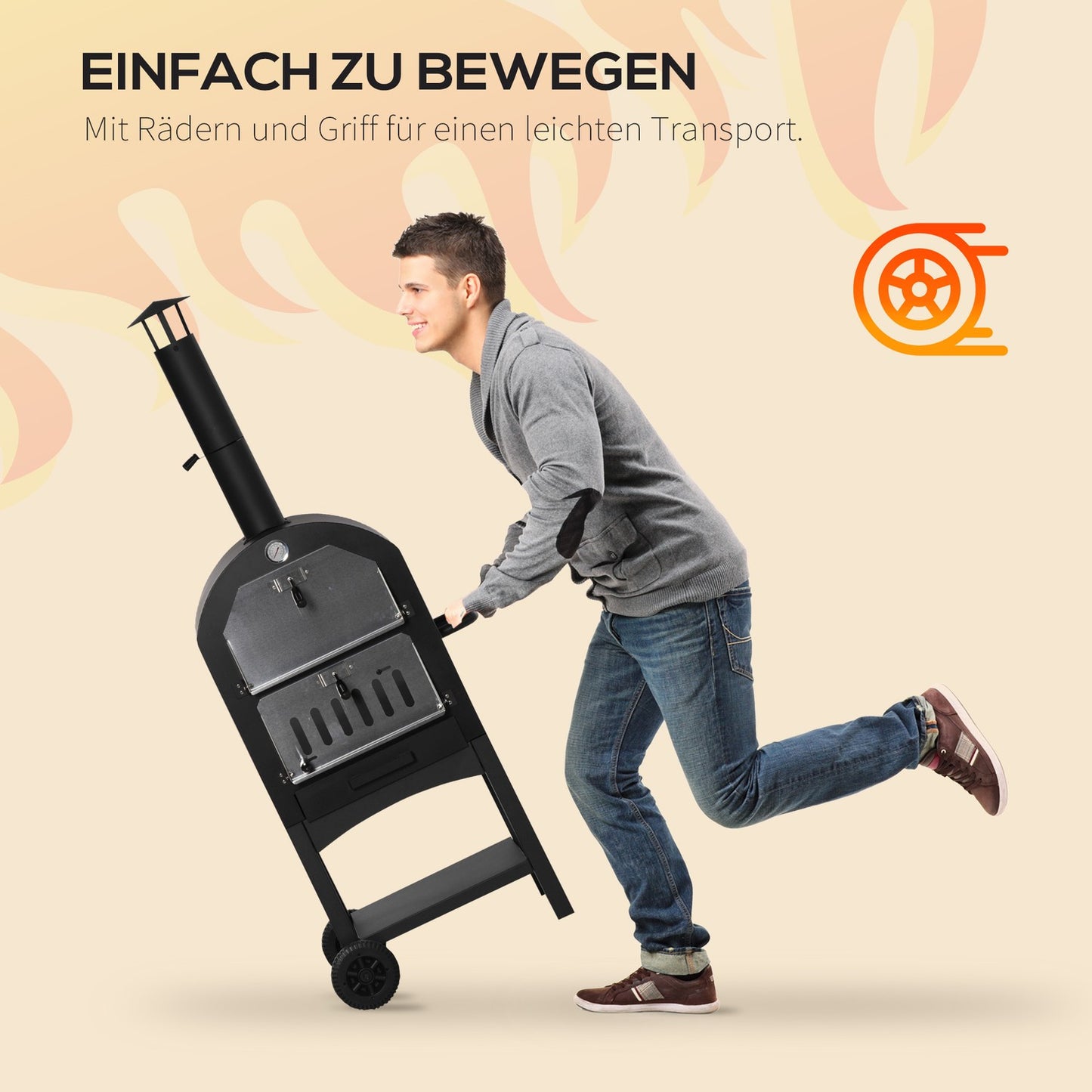 Outdoor pizza oven on wheels - wood fired, 3 tier