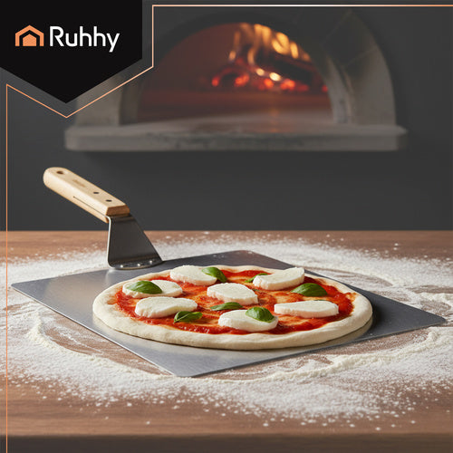 Pizza Peel with Silicone Grip – Stainless Steel, Wood