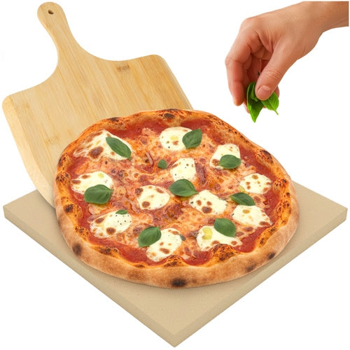 Pizza Stone 38x36 cm with Bamboo Spatula, Cordierite
