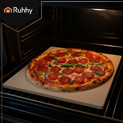 Pizza Stone 38x36 cm with Bamboo Spatula, Cordierite