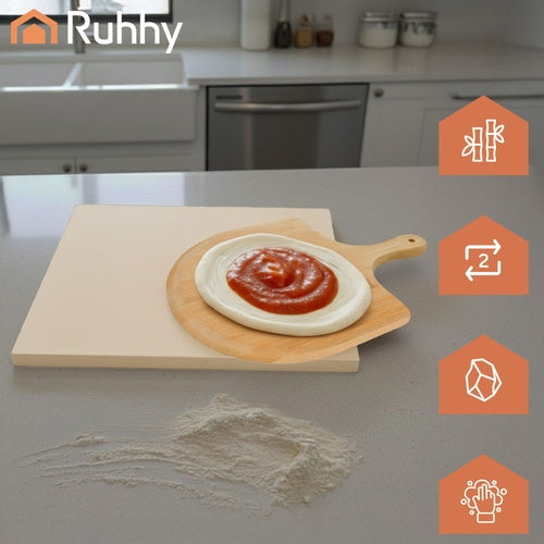 Pizza Stone 38x36 cm with Bamboo Spatula, Cordierite