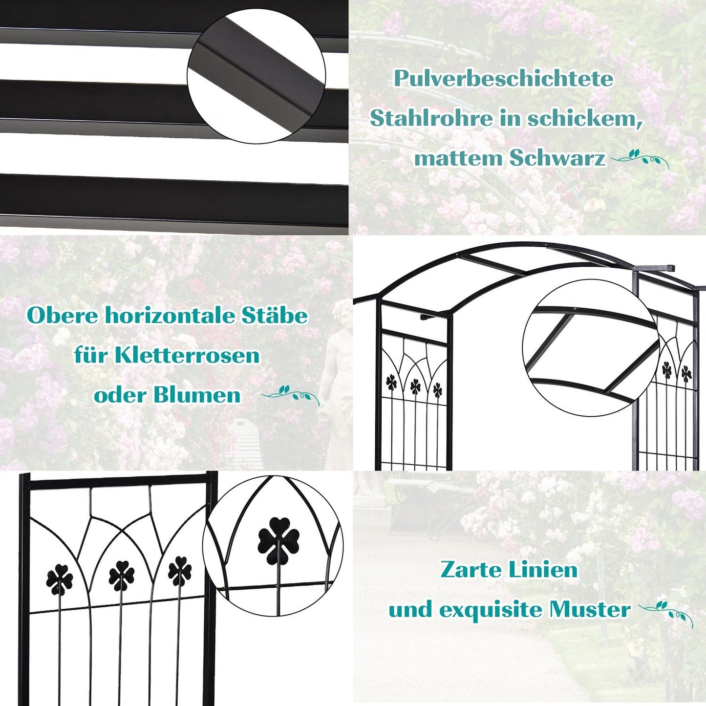 Black Metal Garden Arch with bench - 154 x 60 x 205 cm