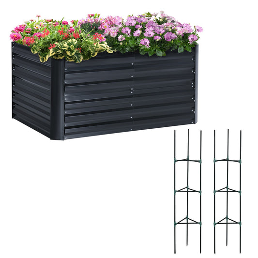 Plant box Raised bed set with support, steel, 3-part, dark grey