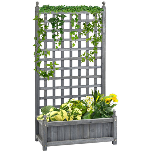 Wooden planter box with trellis, light grey, 64x28x120cm
