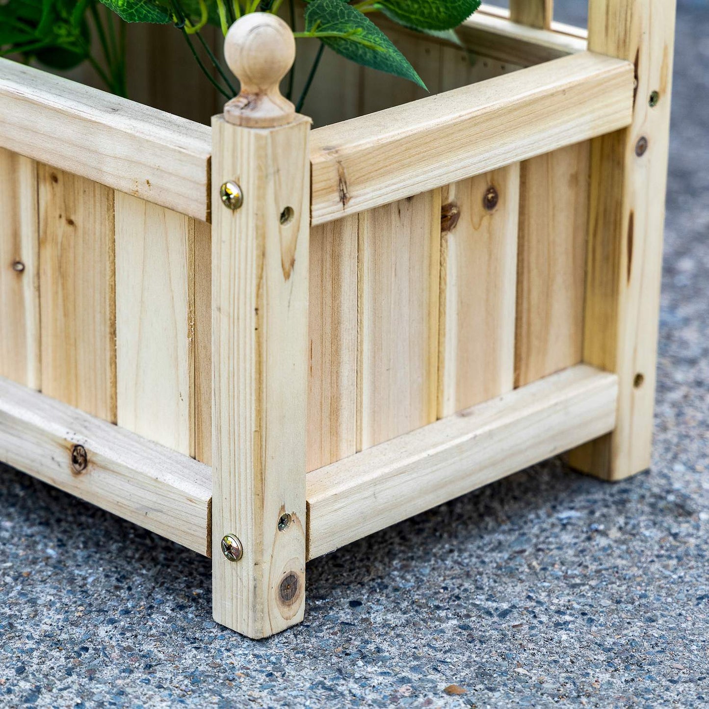 Wooden planter box with trellis for climbing plants, natural
