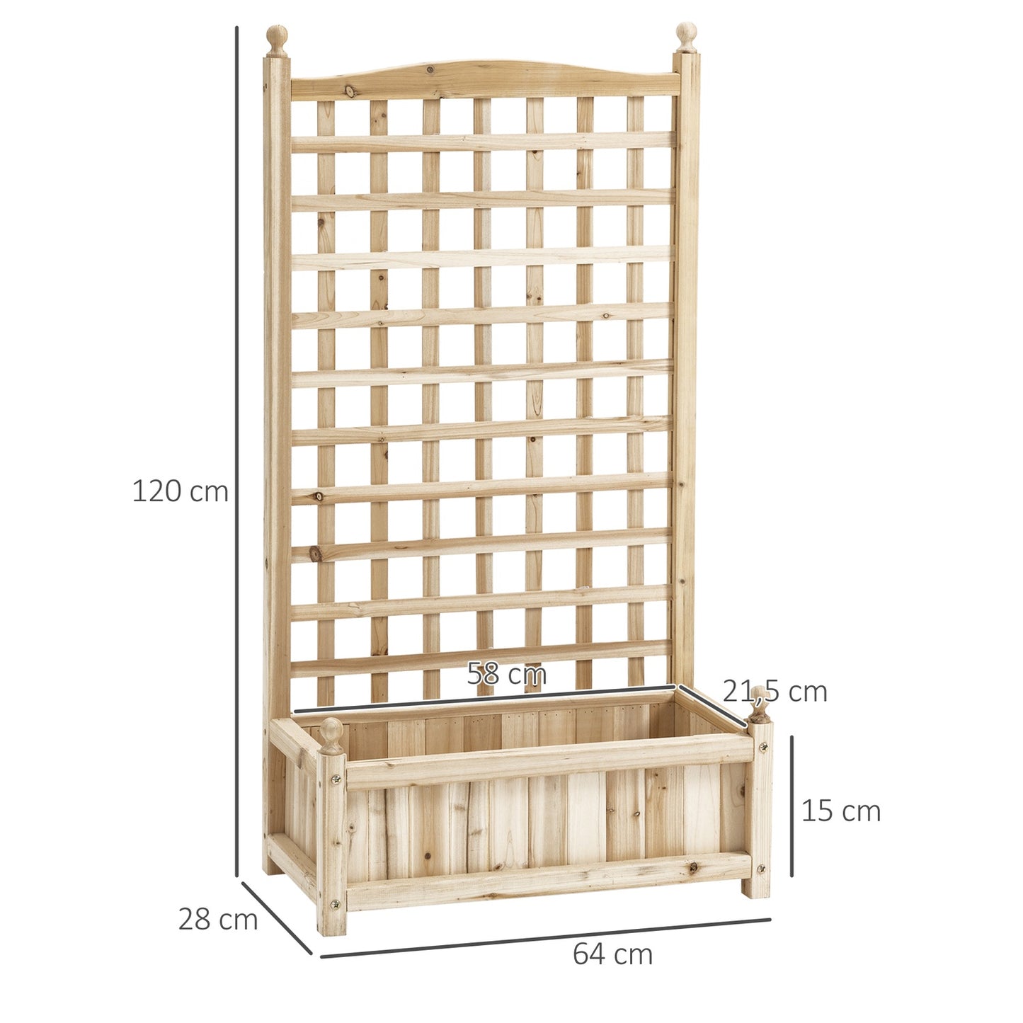 Wooden planter box with trellis for climbing plants, natural