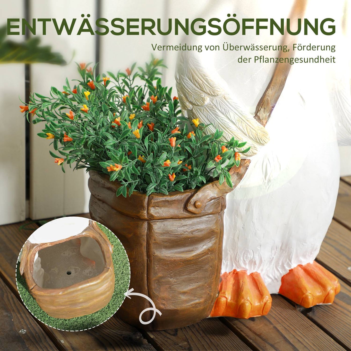 Swan Design resin planter with drainage holes, indoor/outdoor