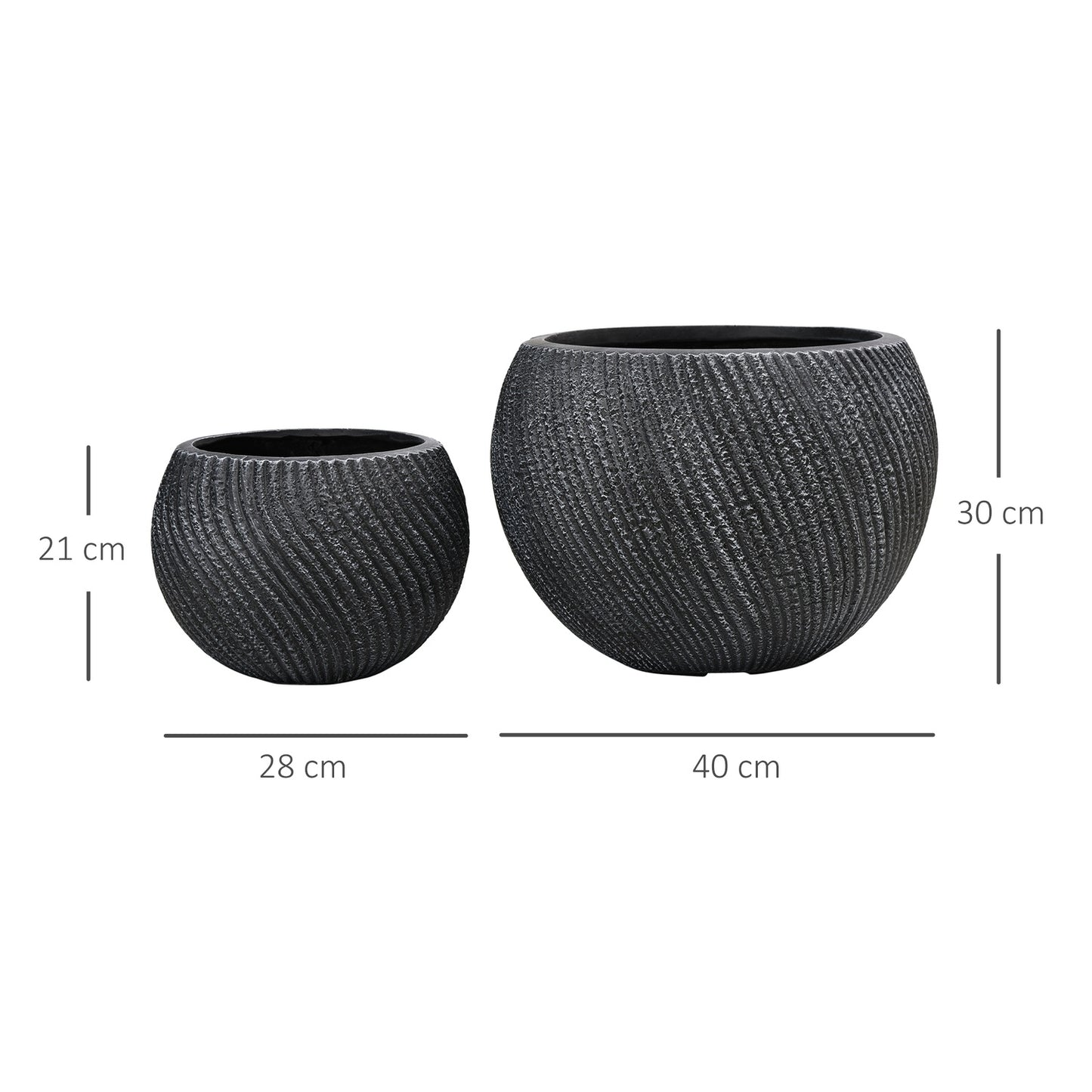 Set of 2 pots of gray magnesium oxide with drainage