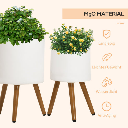 MGO white plant pots Set of 2, with drainage and removable feet