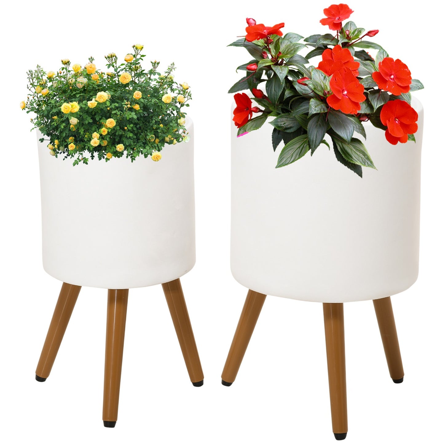 MGO white plant pots Set of 2, with drainage and removable feet