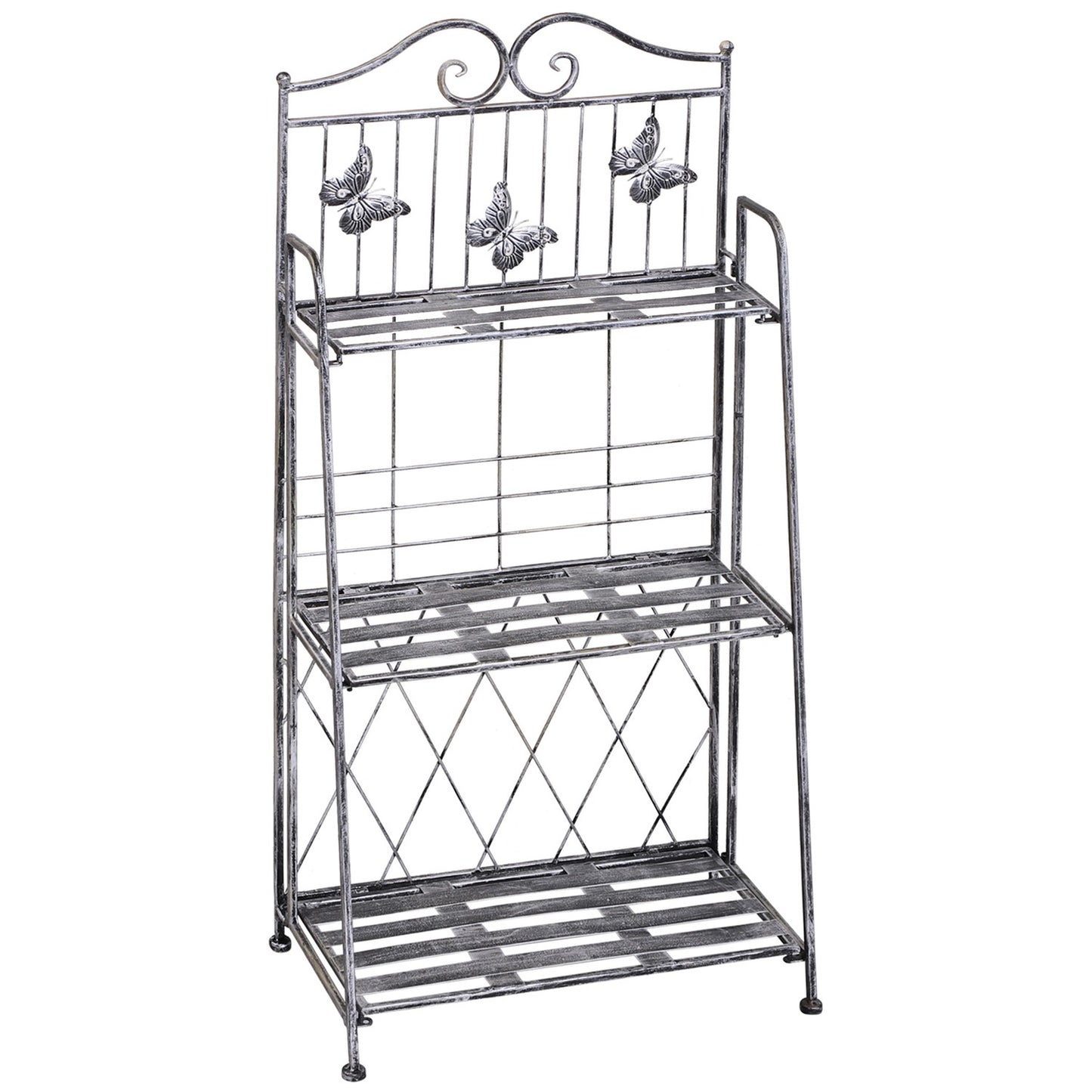 Metal plant stand in 3 tiers - Flower stand for garden, Silver grey