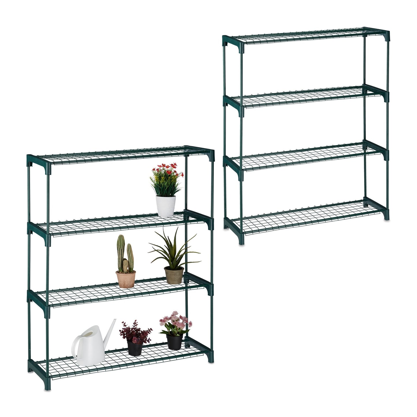 Plant Racks with 4 Metal Grid Shelves, Set of 2