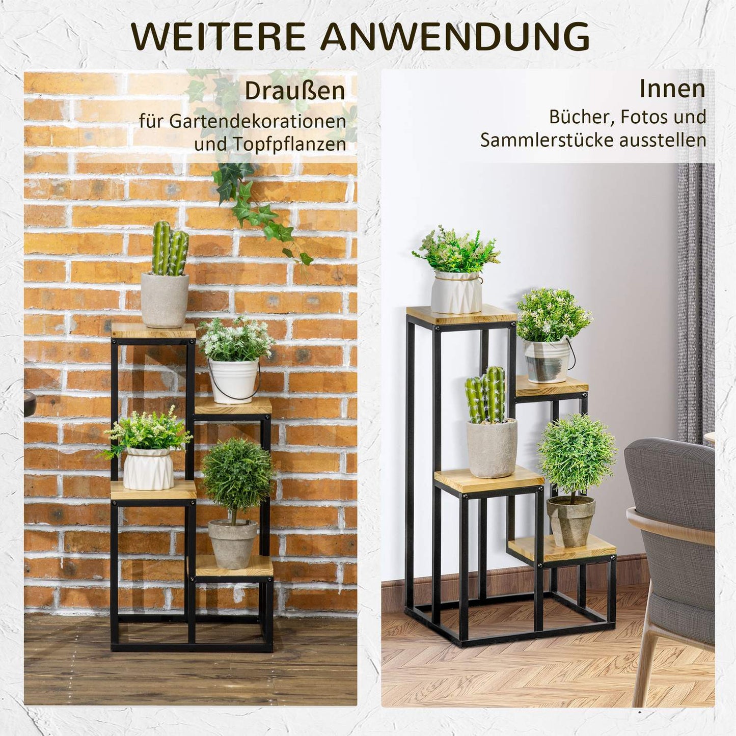 Wooden plant stand, 4-level shelf for garden and balcony, 34x34x66cm