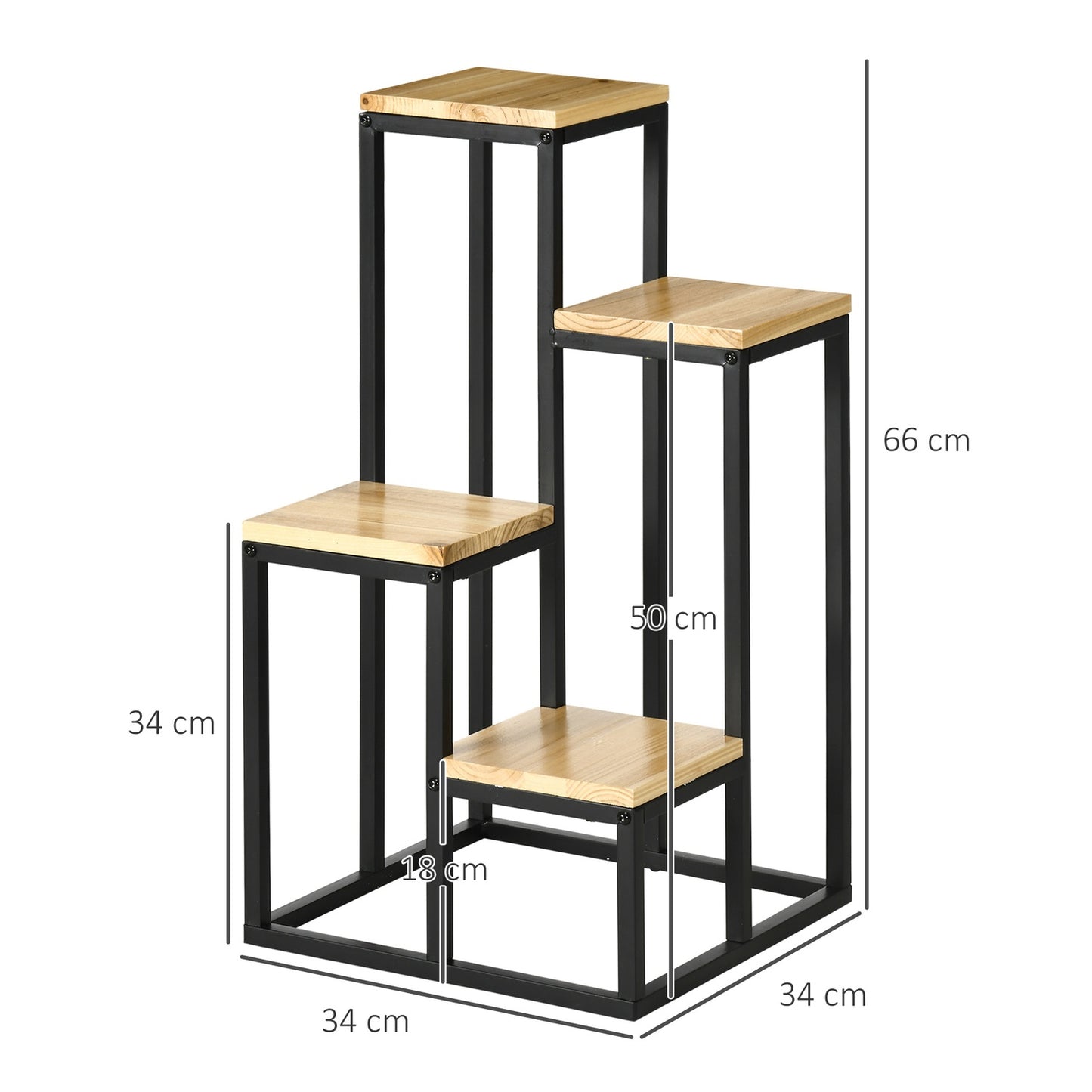 Wooden plant stand, 4-level shelf for garden and balcony, 34x34x66cm