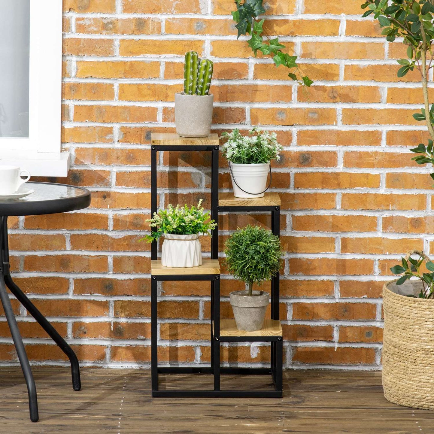 Wooden plant stand, 4-level shelf for garden and balcony, 34x34x66cm