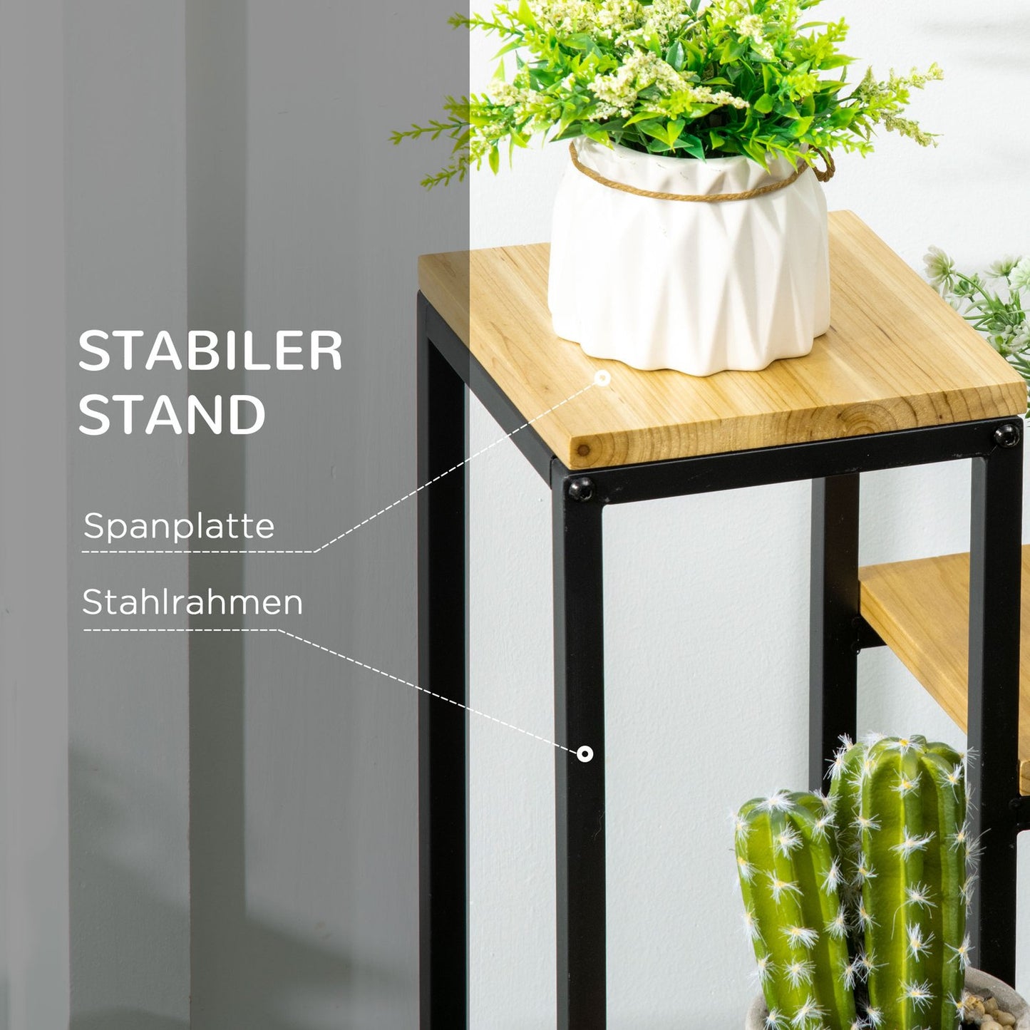 Wooden plant stand, 4-level shelf for garden and balcony, 34x34x66cm