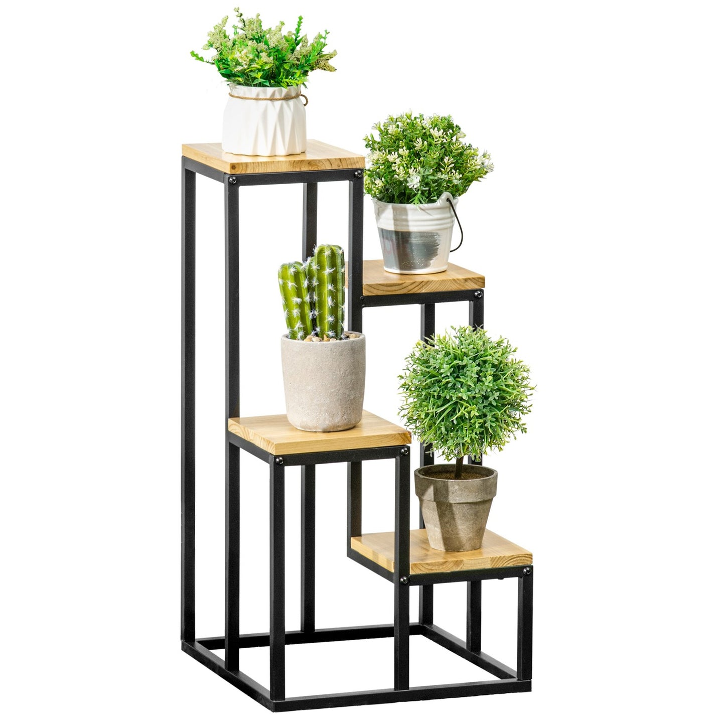 Wooden plant stand, 4-level shelf for garden and balcony, 34x34x66cm