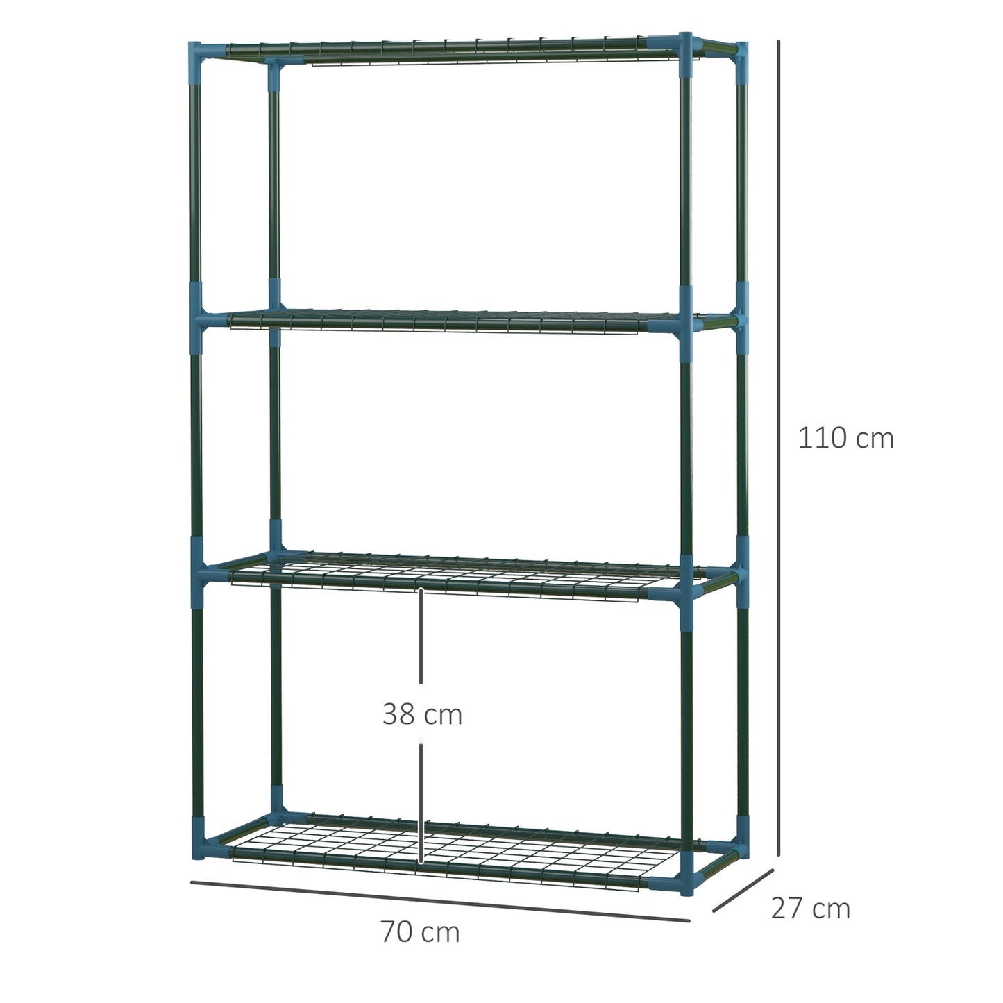Plant shelf in steel with 2, 4-level potholders, green