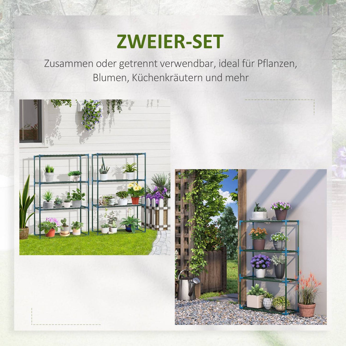 Plant shelf in steel with 2, 4-level potholders, green