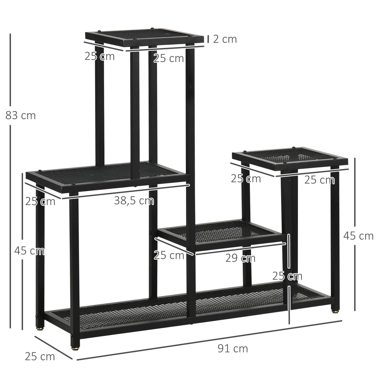 Black Metal Plant Shelf - 4 tiers, 91x25x83 cm