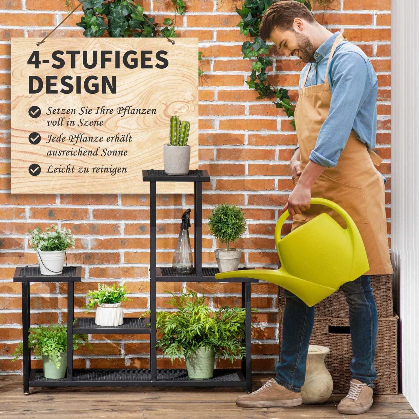 Black Metal Plant Shelf - 4 tiers, 91x25x83 cm