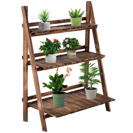 3-Step Spruce Wood Plant Stand, Dark Brown, 80x37x93 cm