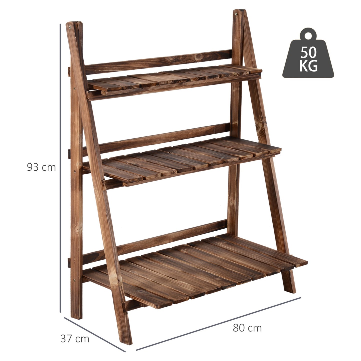 3-Step Spruce Wood Plant Stand, Dark Brown, 80x37x93 cm