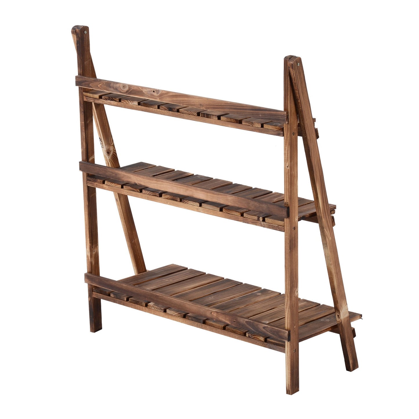 3-Step Spruce Wood Plant Stand, Dark Brown, 80x37x93 cm
