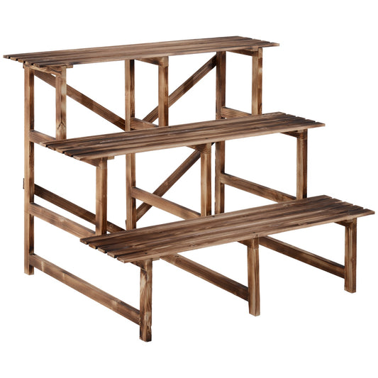 3-step spruce wood plant shelf for garden and balcony