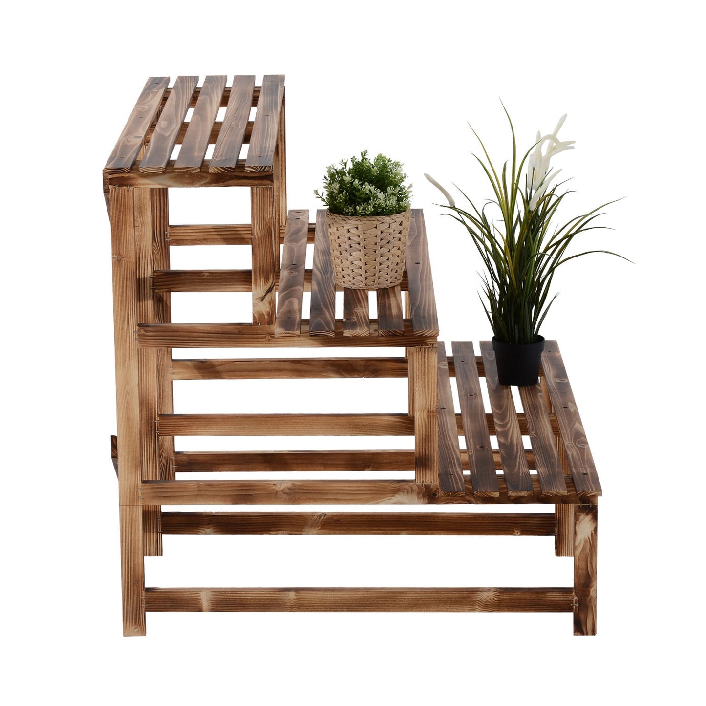 3-step spruce wood plant shelf for garden and balcony