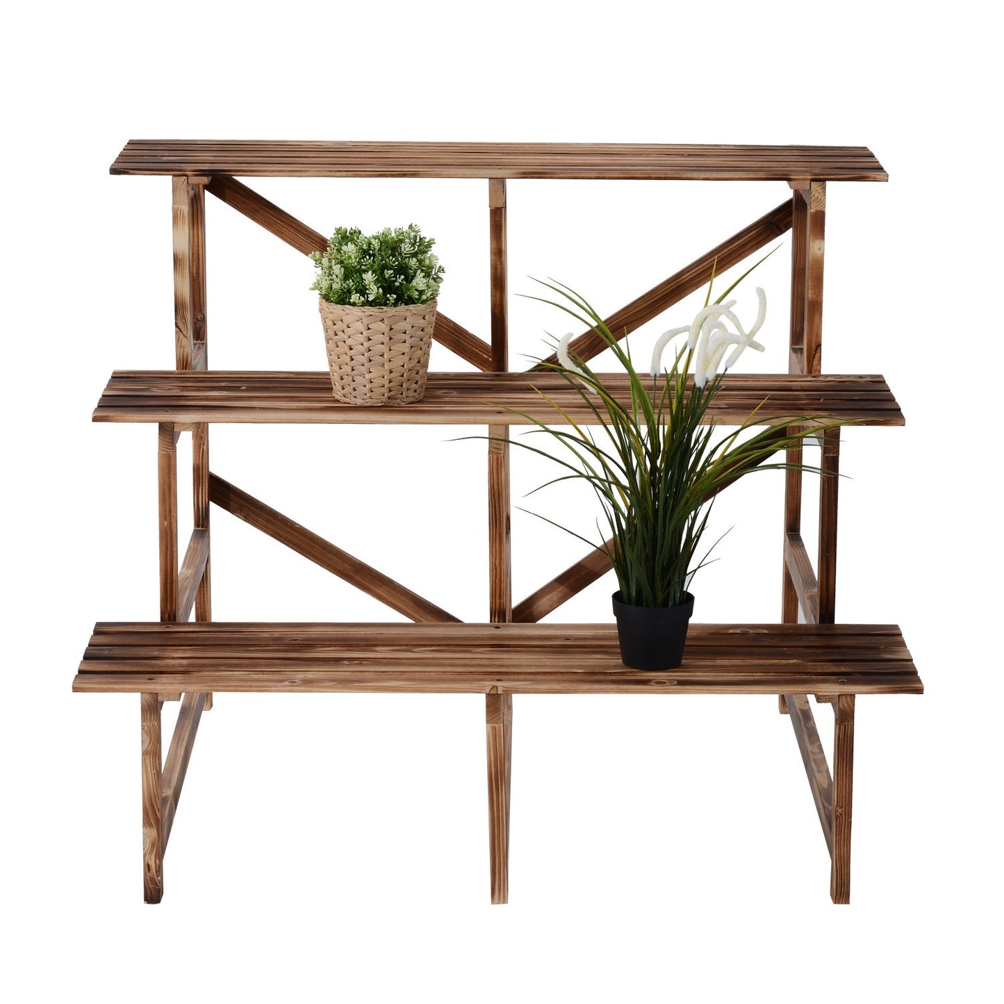 3-step spruce wood plant shelf for garden and balcony