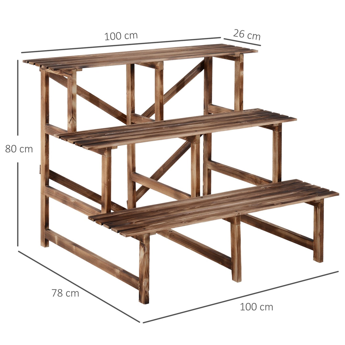 3-step spruce wood plant shelf for garden and balcony
