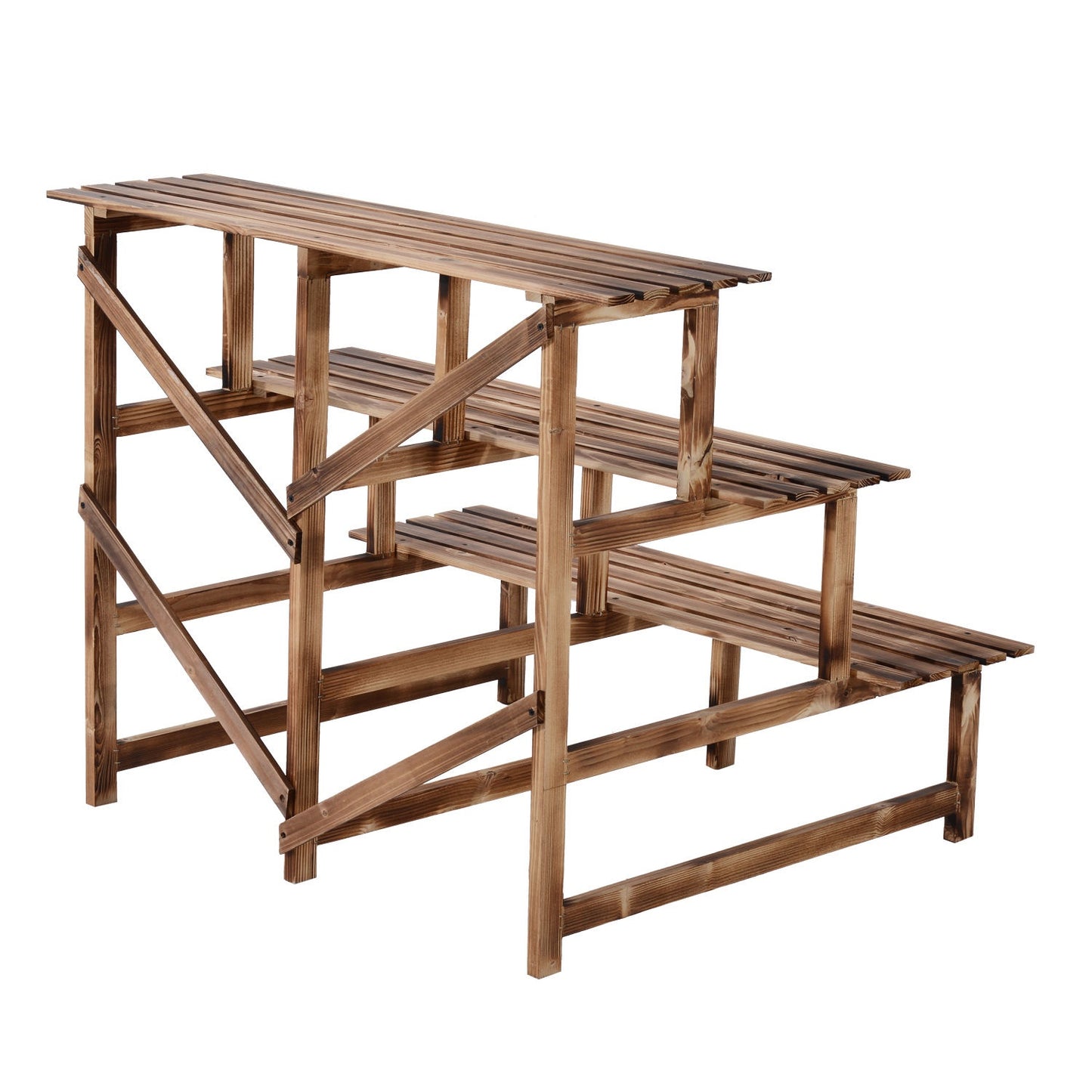 3-step spruce wood plant shelf for garden and balcony