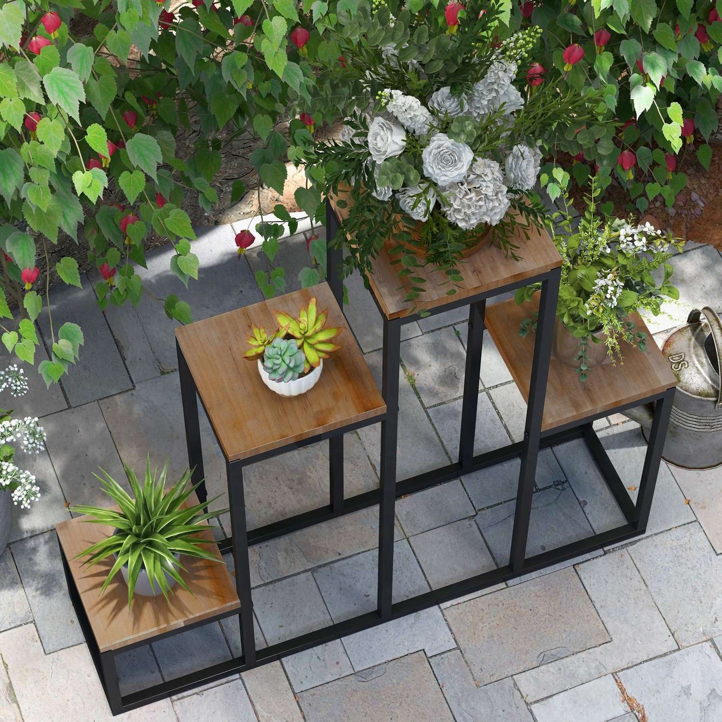 Plant stand in 4 tiers, light brown - Balcony and garden use
