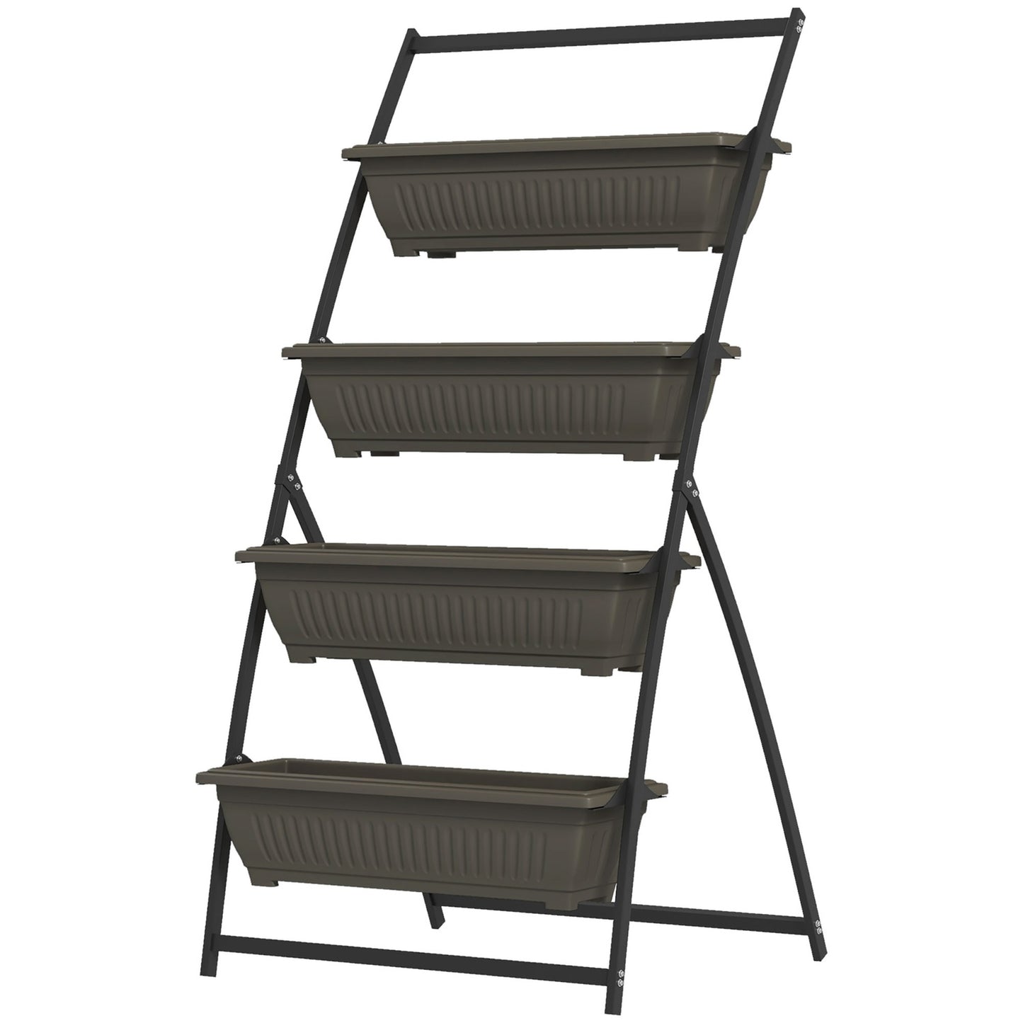Plant stand in steel in 4 levels, brown, with holes for the garden