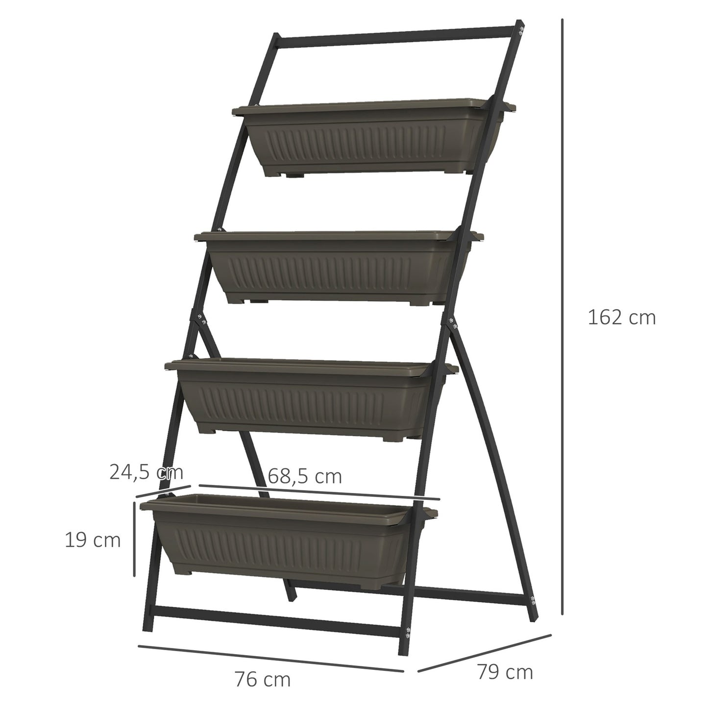 Plant stand in steel in 4 levels, brown, with holes for the garden