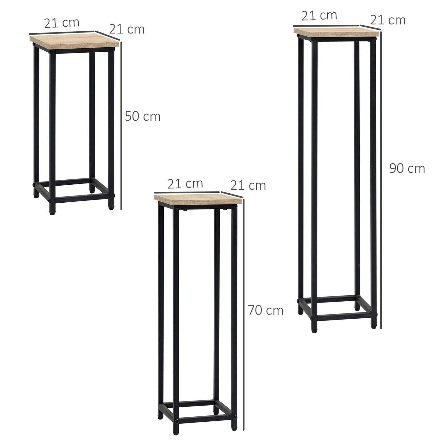 Plant stand set in steel - 3-piece flower pot holder, black & natural