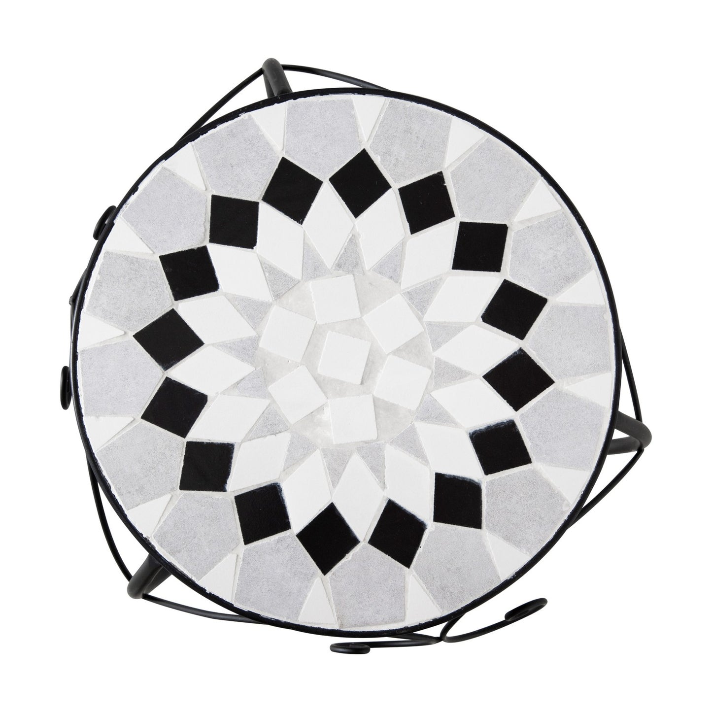 Plant stand set of 3 with ceramic tiles, black and white