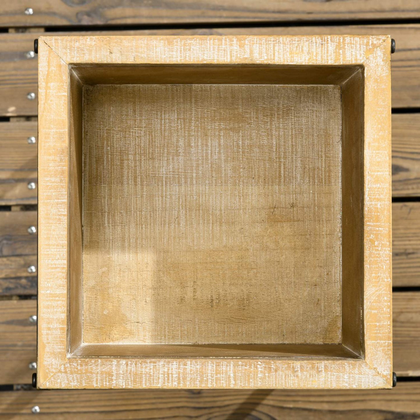 Square spruce wood plant stool set - metal legs, natural finish