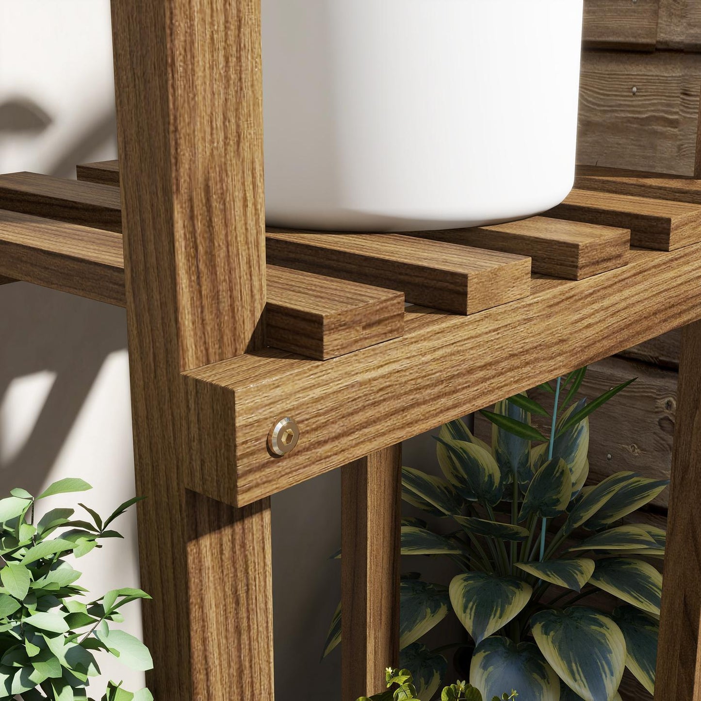 Wooden plant stand with wheels, 5 tiers, charred finish