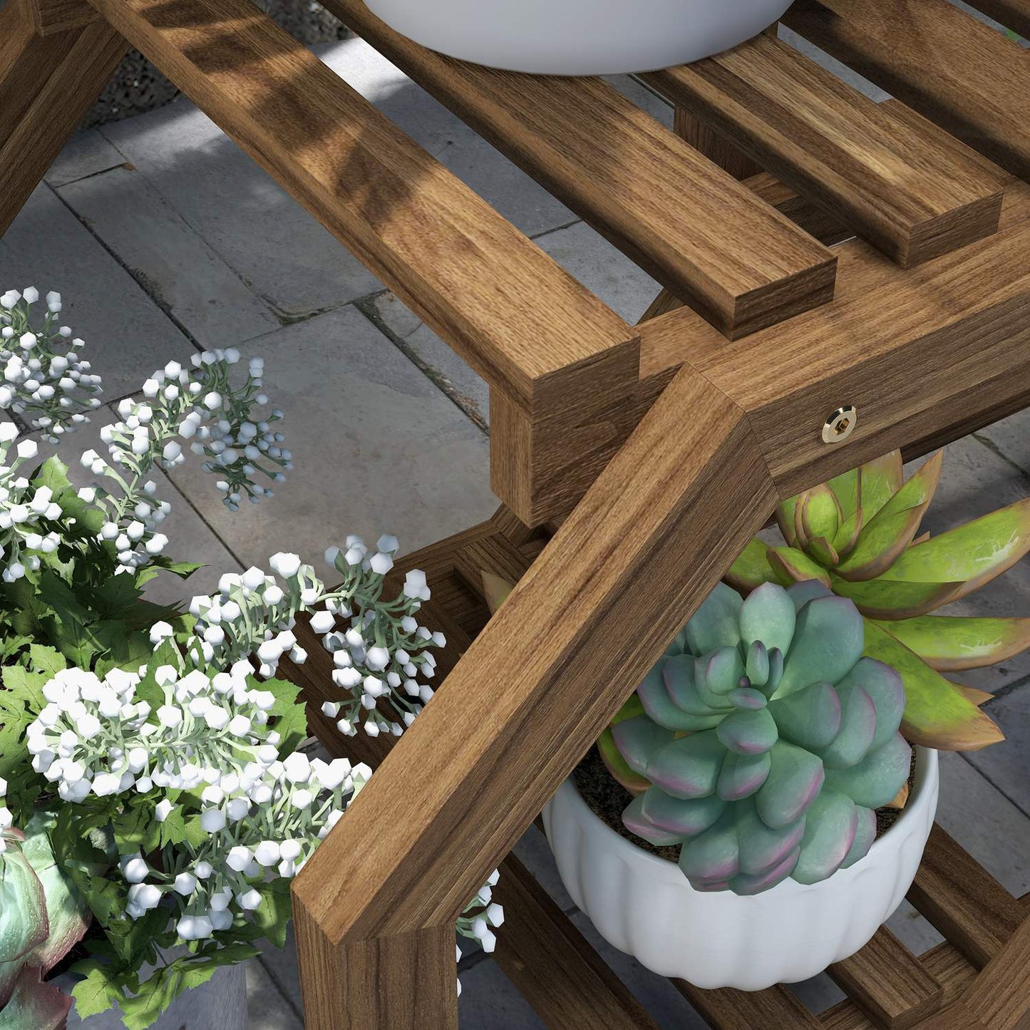 Wooden plant stand with wheels, 5 tiers, charred finish